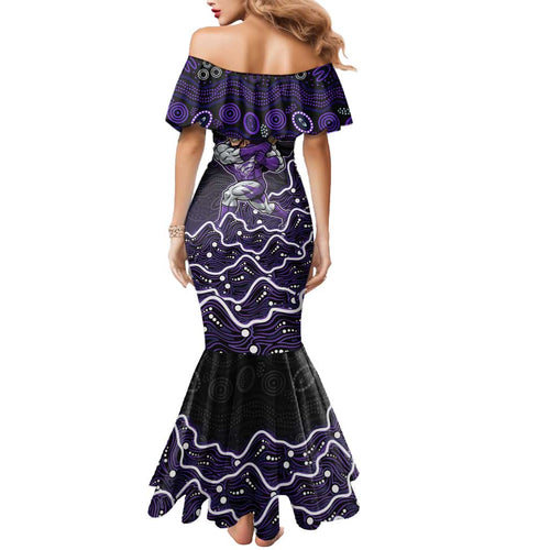 Hobart Hurricanes Cricket Mascot Mermaid Dress Aboriginal Dot Art Purple And Black Tribal Pattern
