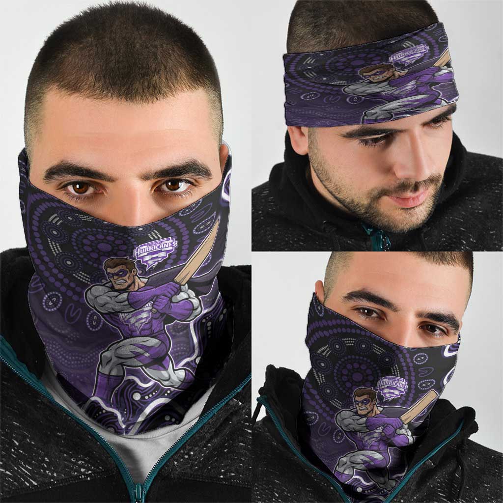 Hobart Hurricanes Cricket Mascot Neck Gaiter Aboriginal Dot Art Purple And Black Tribal Pattern