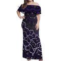 Hobart Hurricanes Cricket Mascot Off Shoulder Maxi Dress Aboriginal Dot Art Purple And Black Tribal Pattern
