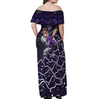 Hobart Hurricanes Cricket Mascot Off Shoulder Maxi Dress Aboriginal Dot Art Purple And Black Tribal Pattern
