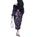 Hobart Hurricanes Cricket Mascot Off The Shoulder Long Sleeve Dress Aboriginal Dot Art Purple And Black Tribal Pattern