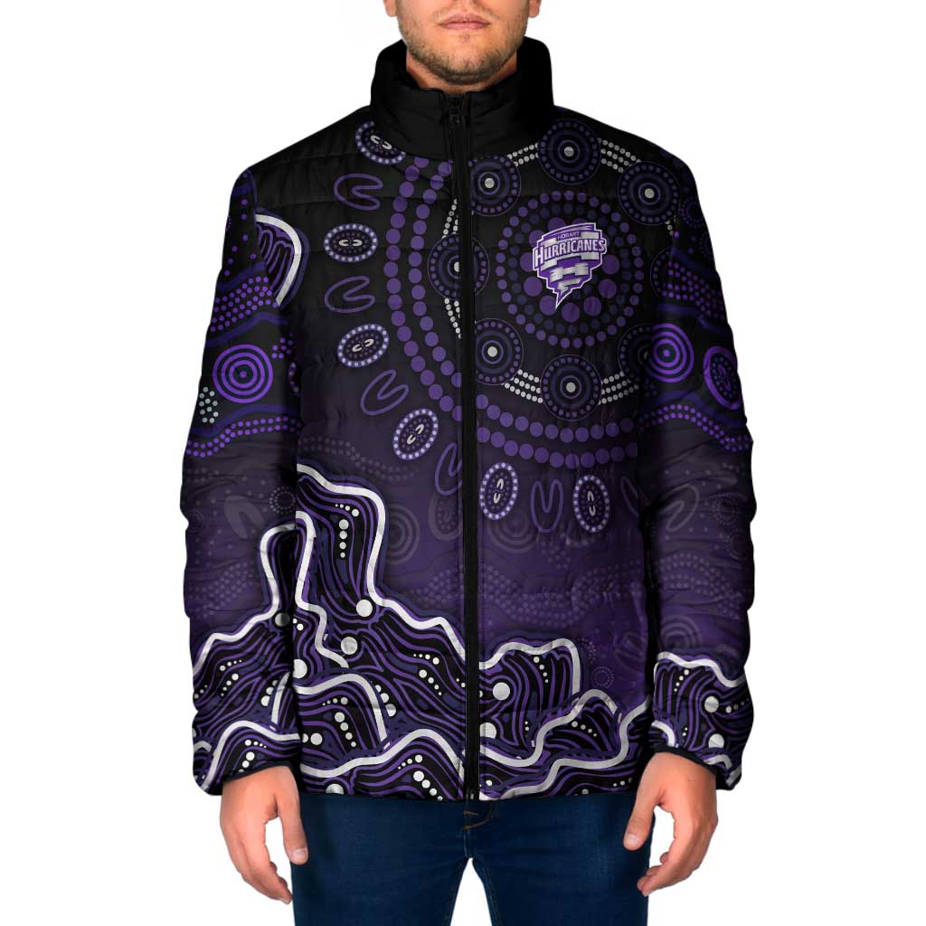 Hobart Hurricanes Cricket Mascot Padded Jacket Aboriginal Dot Art Purple And Black Tribal Pattern