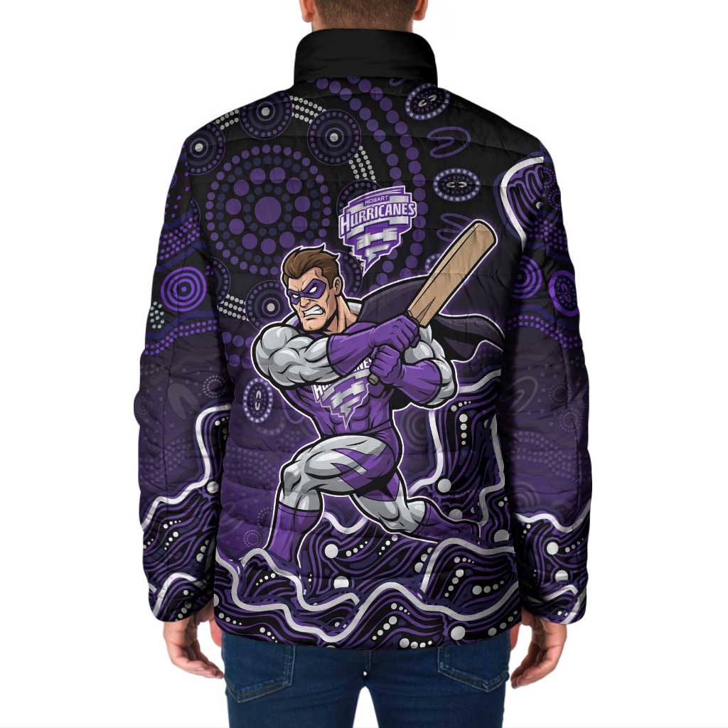 Hobart Hurricanes Cricket Mascot Padded Jacket Aboriginal Dot Art Purple And Black Tribal Pattern