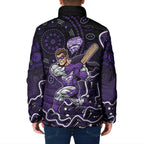 Hobart Hurricanes Cricket Mascot Padded Jacket Aboriginal Dot Art Purple And Black Tribal Pattern