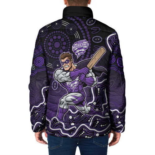 Hobart Hurricanes Cricket Mascot Padded Jacket Aboriginal Dot Art Purple And Black Tribal Pattern