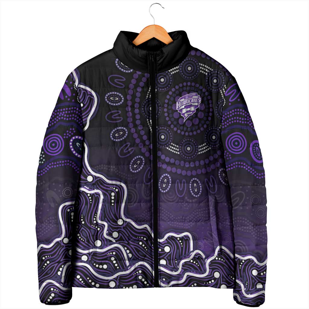 Hobart Hurricanes Cricket Mascot Padded Jacket Aboriginal Dot Art Purple And Black Tribal Pattern