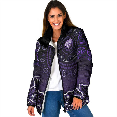 Hobart Hurricanes Cricket Mascot Padded Jacket Aboriginal Dot Art Purple And Black Tribal Pattern