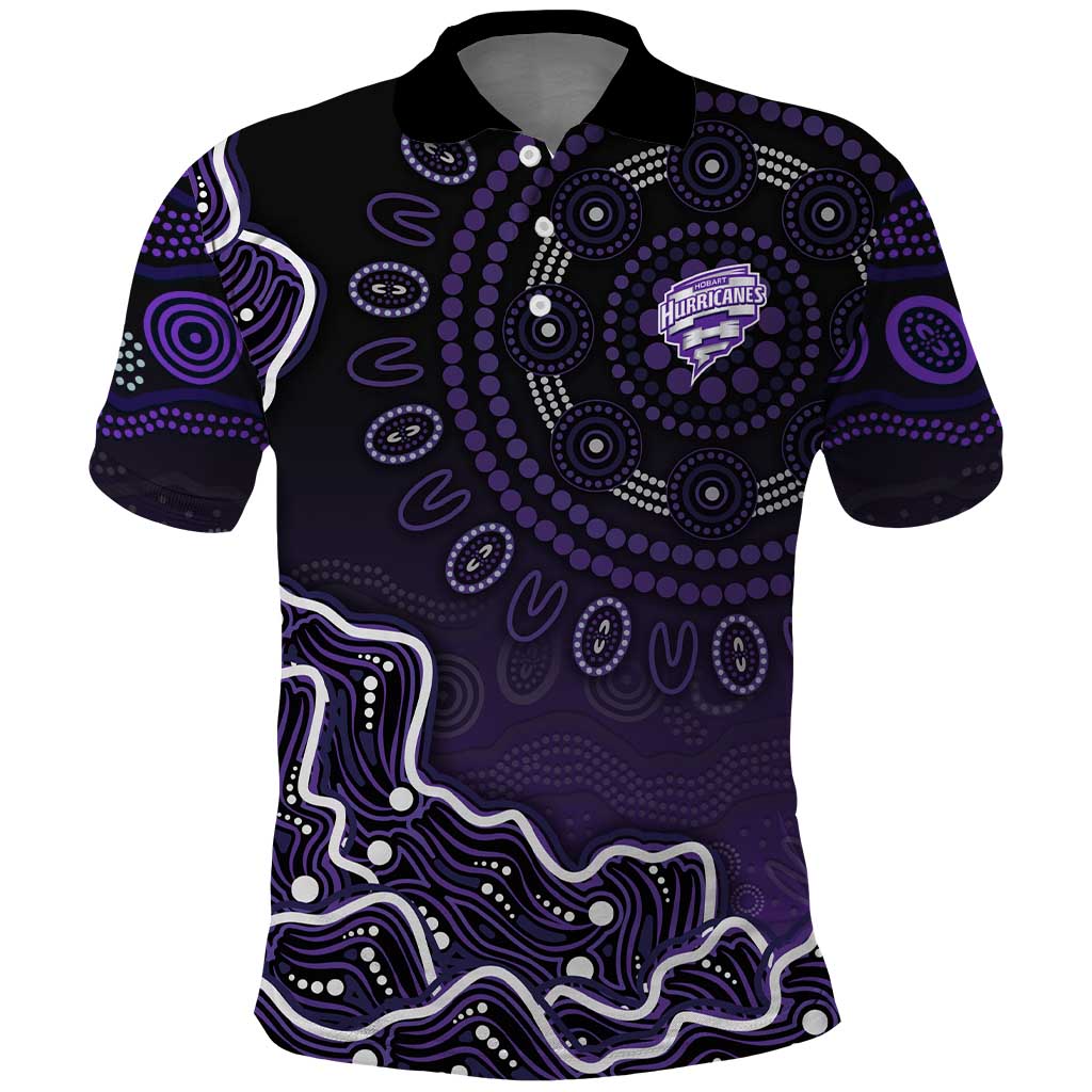 Hobart Hurricanes Cricket Mascot Polo Shirt Aboriginal Dot Art Purple And Black Tribal Pattern