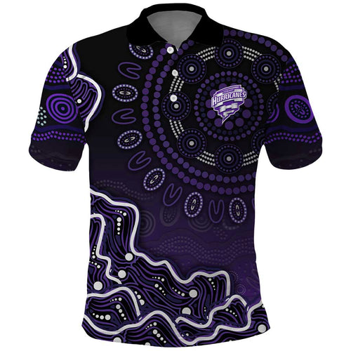 Hobart Hurricanes Cricket Mascot Polo Shirt Aboriginal Dot Art Purple And Black Tribal Pattern