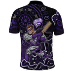 Hobart Hurricanes Cricket Mascot Polo Shirt Aboriginal Dot Art Purple And Black Tribal Pattern