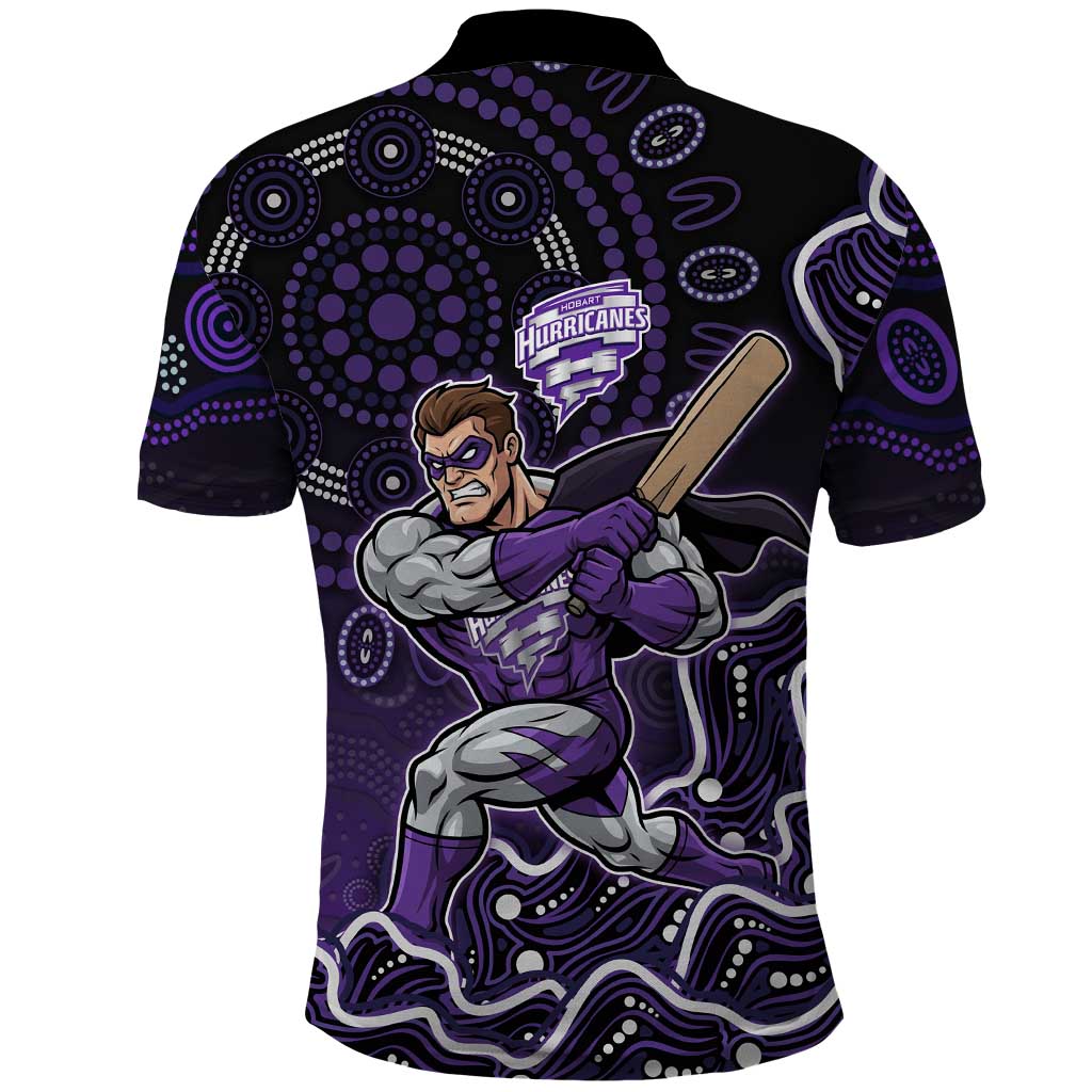 Hobart Hurricanes Cricket Mascot Polo Shirt Aboriginal Dot Art Purple And Black Tribal Pattern