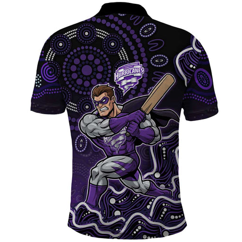 Hobart Hurricanes Cricket Mascot Polo Shirt Aboriginal Dot Art Purple And Black Tribal Pattern