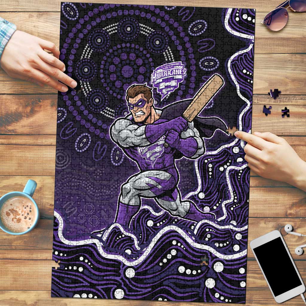 Hobart Hurricanes Cricket Mascot Puzzle Aboriginal Dot Art Purple And Black Tribal Pattern