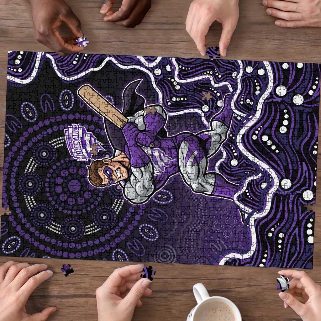 Hobart Hurricanes Cricket Mascot Puzzle Aboriginal Dot Art Purple And Black Tribal Pattern
