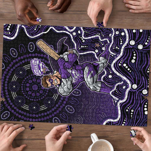 Hobart Hurricanes Cricket Mascot Puzzle Aboriginal Dot Art Purple And Black Tribal Pattern