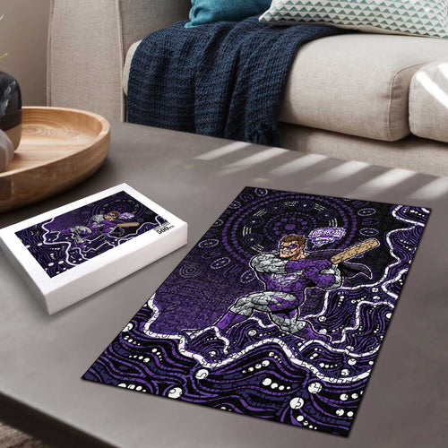Hobart Hurricanes Cricket Mascot Puzzle Aboriginal Dot Art Purple And Black Tribal Pattern