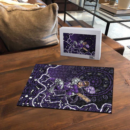 Hobart Hurricanes Cricket Mascot Puzzle Aboriginal Dot Art Purple And Black Tribal Pattern