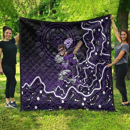 Hobart Hurricanes Cricket Mascot Quilt Aboriginal Dot Art Purple And Black Tribal Pattern
