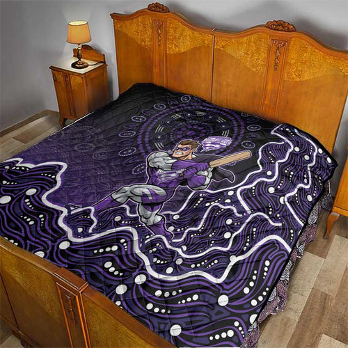 Hobart Hurricanes Cricket Mascot Quilt Aboriginal Dot Art Purple And Black Tribal Pattern
