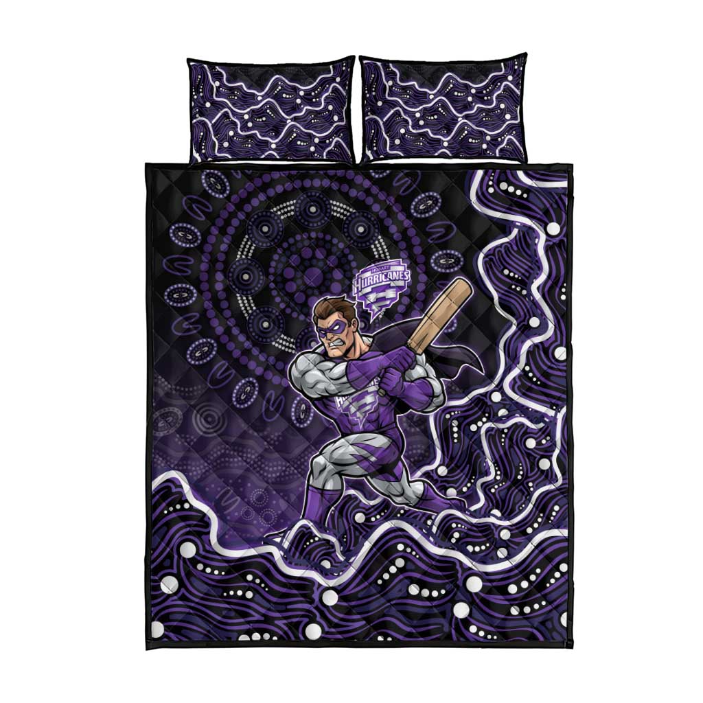 Hobart Hurricanes Cricket Mascot Quilt Bed Set Aboriginal Dot Art Purple And Black Tribal Pattern
