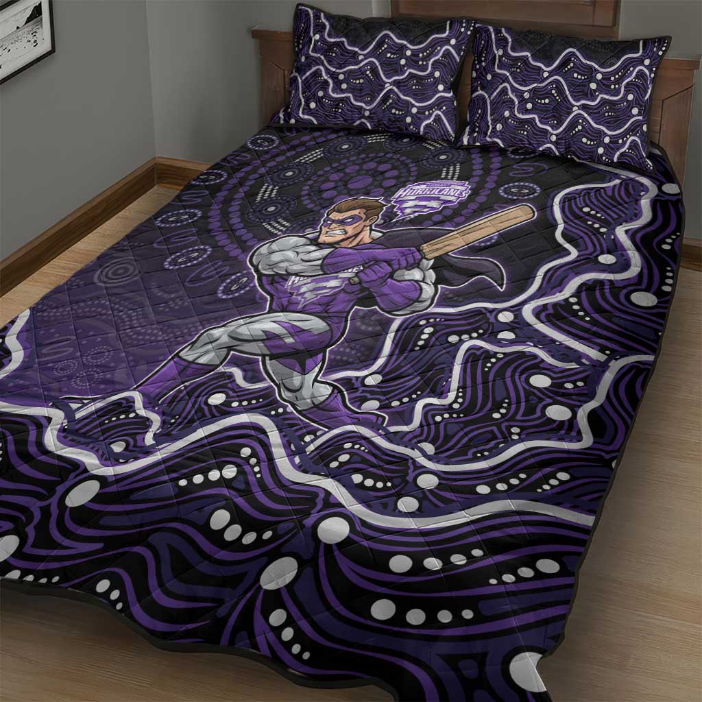 Hobart Hurricanes Cricket Mascot Quilt Bed Set Aboriginal Dot Art Purple And Black Tribal Pattern