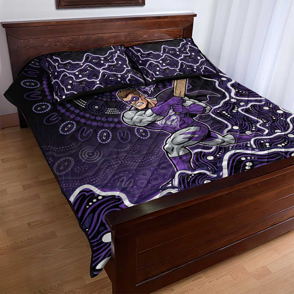 Hobart Hurricanes Cricket Mascot Quilt Bed Set Aboriginal Dot Art Purple And Black Tribal Pattern