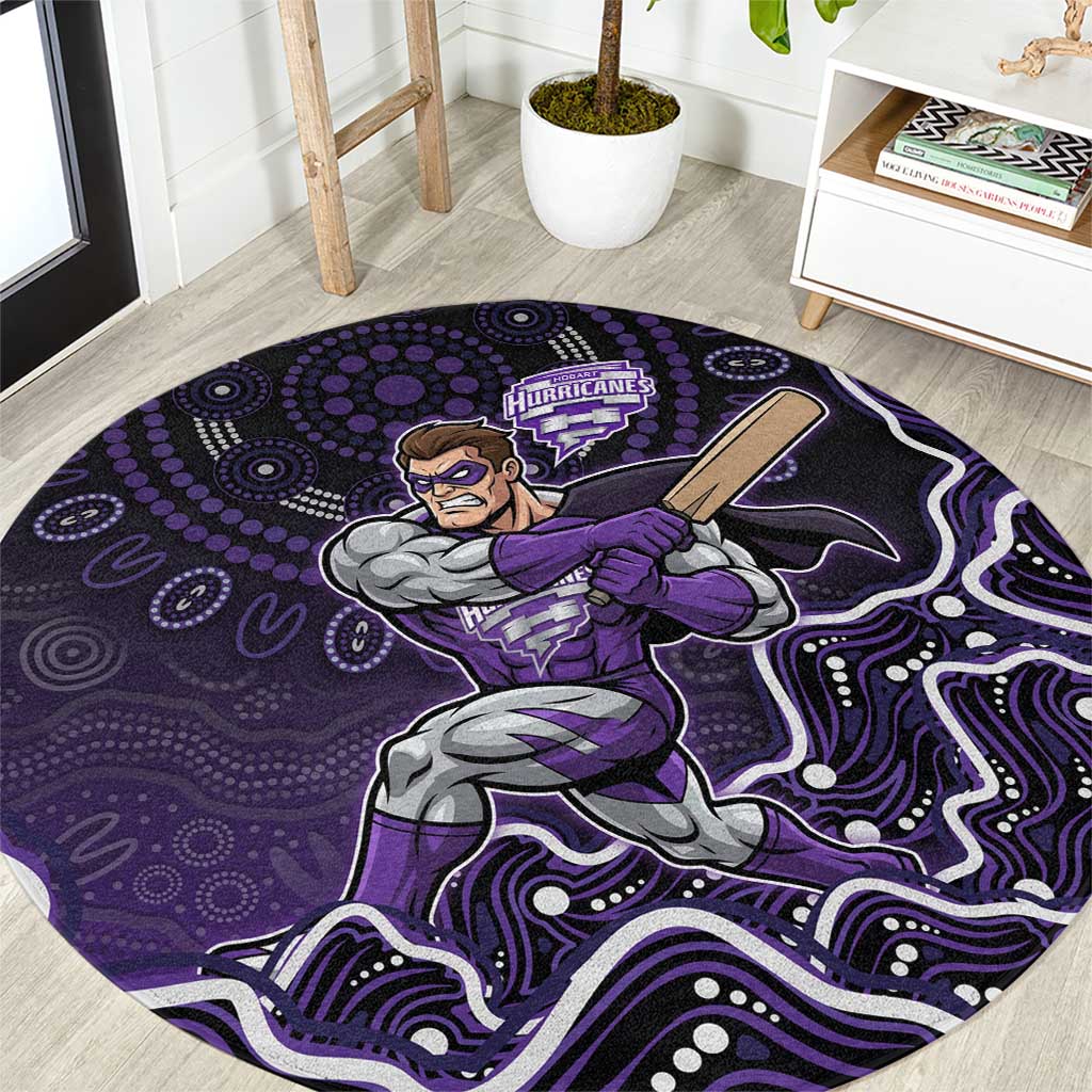 Hobart Hurricanes Cricket Mascot Round Carpet Aboriginal Dot Art Purple And Black Tribal Pattern