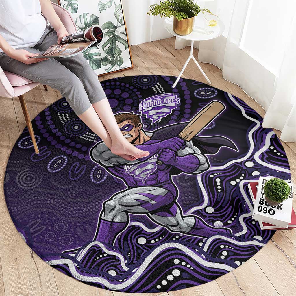 Hobart Hurricanes Cricket Mascot Round Carpet Aboriginal Dot Art Purple And Black Tribal Pattern
