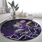 Hobart Hurricanes Cricket Mascot Round Carpet Aboriginal Dot Art Purple And Black Tribal Pattern
