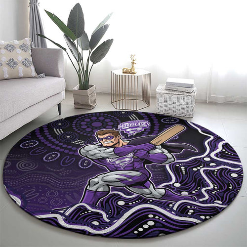 Hobart Hurricanes Cricket Mascot Round Carpet Aboriginal Dot Art Purple And Black Tribal Pattern
