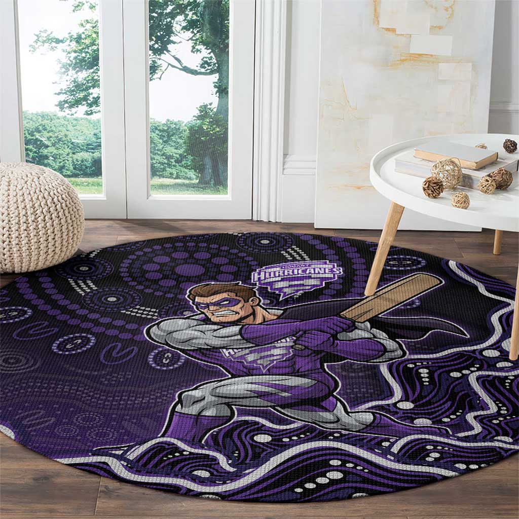 Hobart Hurricanes Cricket Mascot Round Carpet Aboriginal Dot Art Purple And Black Tribal Pattern