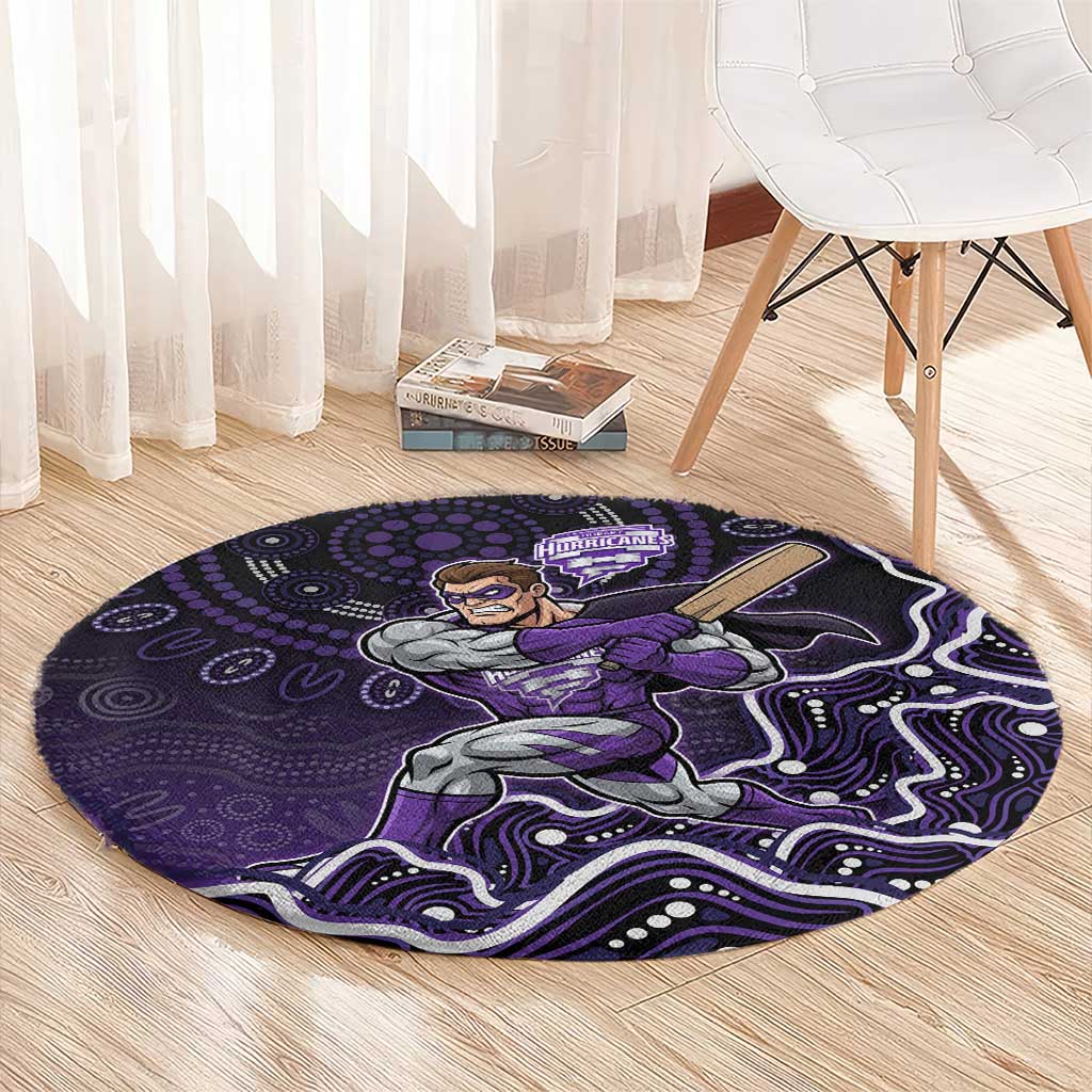 Hobart Hurricanes Cricket Mascot Round Carpet Aboriginal Dot Art Purple And Black Tribal Pattern