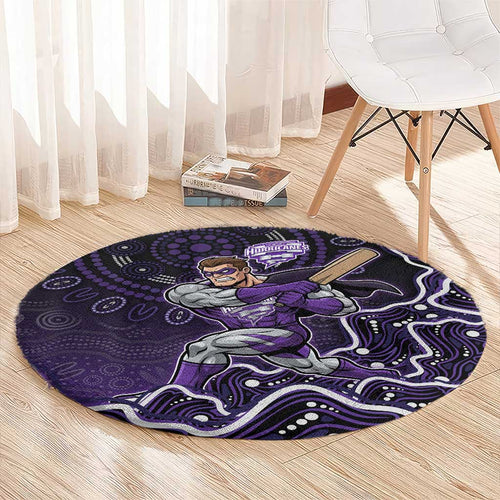 Hobart Hurricanes Cricket Mascot Round Carpet Aboriginal Dot Art Purple And Black Tribal Pattern
