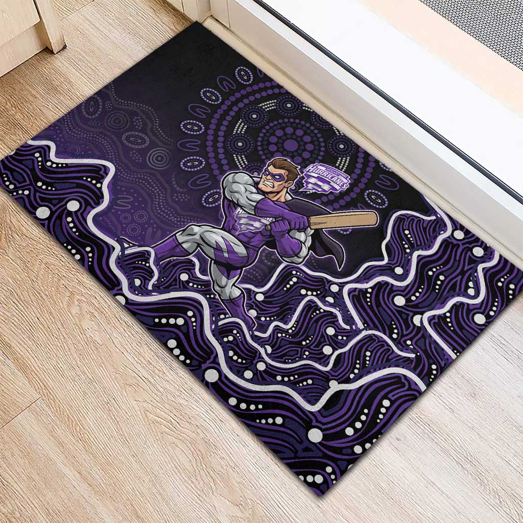 Hobart Hurricanes Cricket Mascot Rubber Doormat Aboriginal Dot Art Purple And Black Tribal Pattern