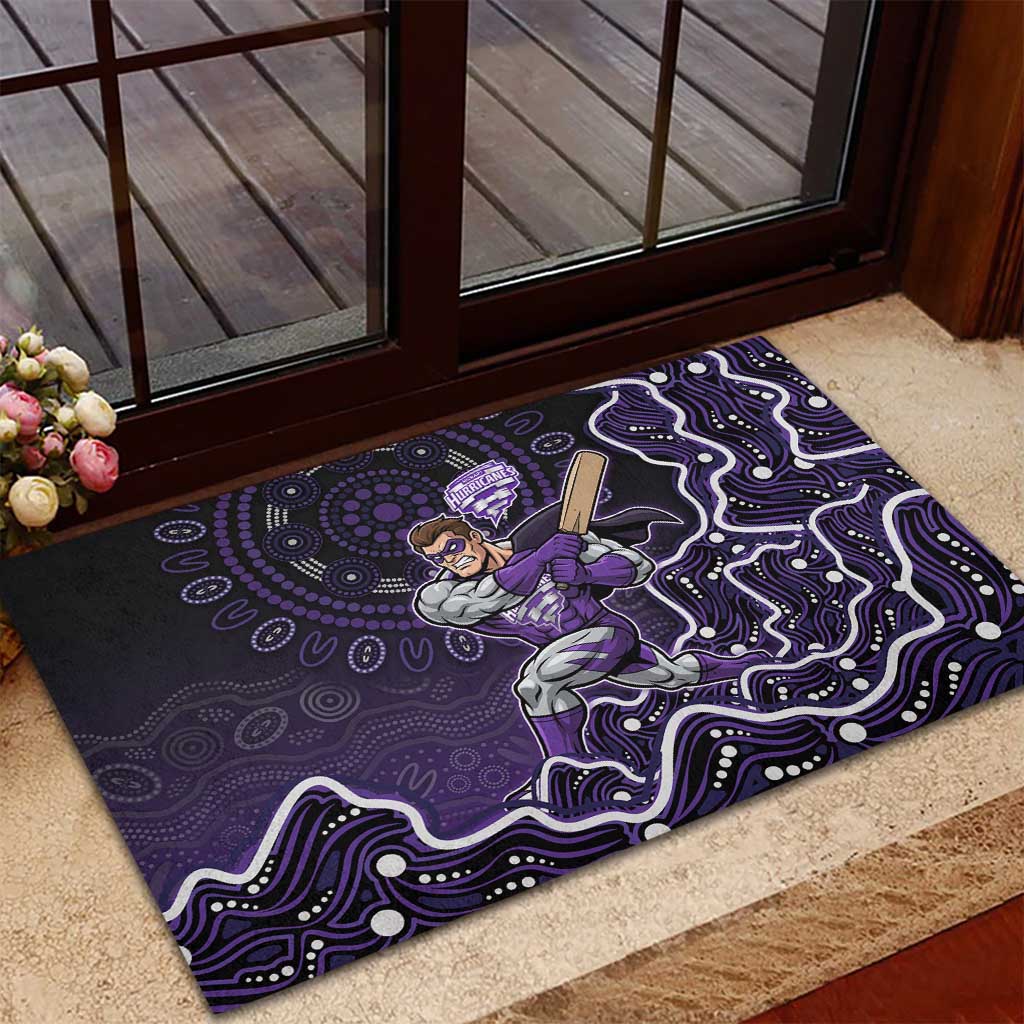 Hobart Hurricanes Cricket Mascot Rubber Doormat Aboriginal Dot Art Purple And Black Tribal Pattern