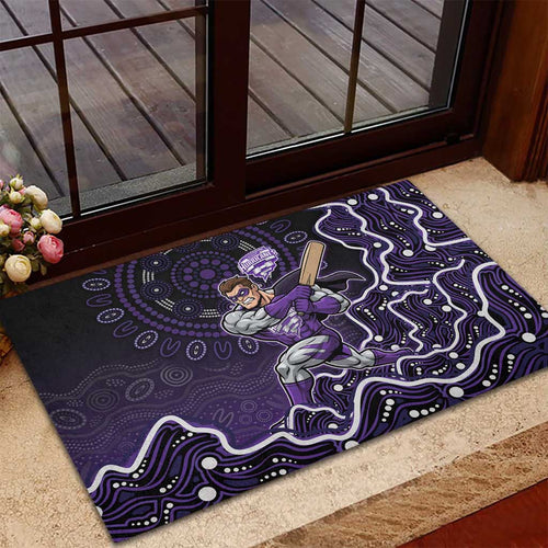 Hobart Hurricanes Cricket Mascot Rubber Doormat Aboriginal Dot Art Purple And Black Tribal Pattern