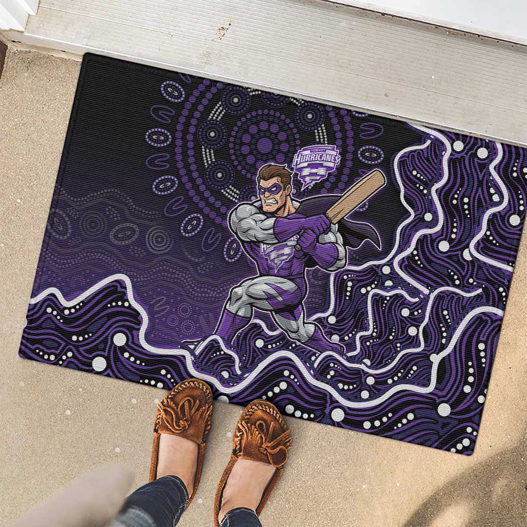 Hobart Hurricanes Cricket Mascot Rubber Doormat Aboriginal Dot Art Purple And Black Tribal Pattern