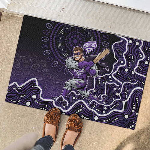 Hobart Hurricanes Cricket Mascot Rubber Doormat Aboriginal Dot Art Purple And Black Tribal Pattern