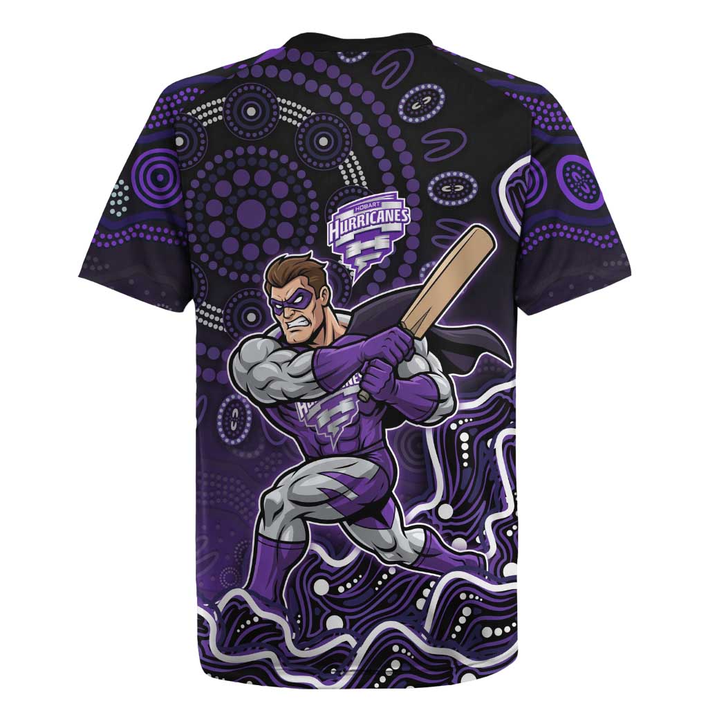 Hobart Hurricanes Cricket Mascot Rugby Jersey Aboriginal Dot Art Purple And Black Tribal Pattern