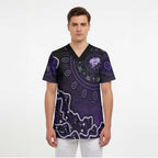 Hobart Hurricanes Cricket Mascot Scrub Top Aboriginal Dot Art Purple And Black Tribal Pattern