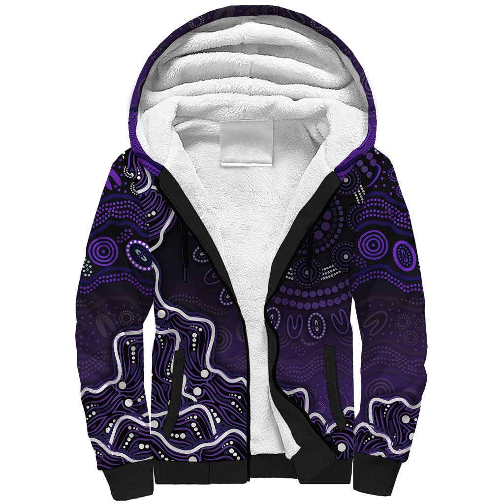 Hobart Hurricanes Cricket Mascot Sherpa Hoodie Aboriginal Dot Art Purple And Black Tribal Pattern