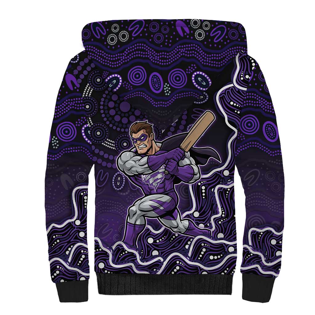 Hobart Hurricanes Cricket Mascot Sherpa Hoodie Aboriginal Dot Art Purple And Black Tribal Pattern