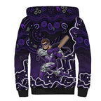 Hobart Hurricanes Cricket Mascot Sherpa Hoodie Aboriginal Dot Art Purple And Black Tribal Pattern