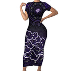 Hobart Hurricanes Cricket Mascot Short Sleeve Bodycon Dress Aboriginal Dot Art Purple And Black Tribal Pattern