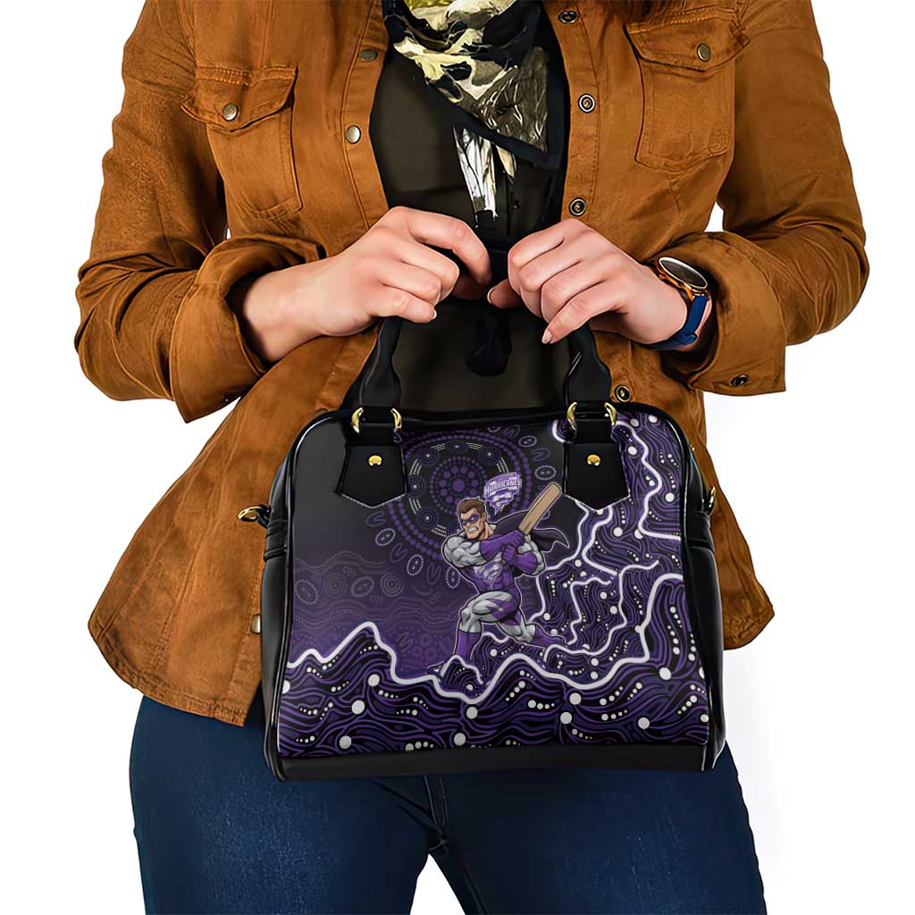 Hobart Hurricanes Cricket Mascot Shoulder Handbag Aboriginal Dot Art Purple And Black Tribal Pattern