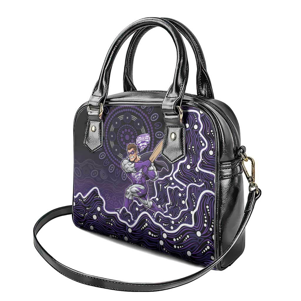 Hobart Hurricanes Cricket Mascot Shoulder Handbag Aboriginal Dot Art Purple And Black Tribal Pattern
