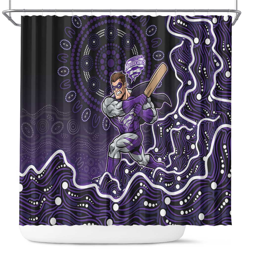 Hobart Hurricanes Cricket Mascot Shower Curtain Aboriginal Dot Art Purple And Black Tribal Pattern