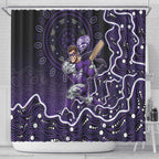 Hobart Hurricanes Cricket Mascot Shower Curtain Aboriginal Dot Art Purple And Black Tribal Pattern