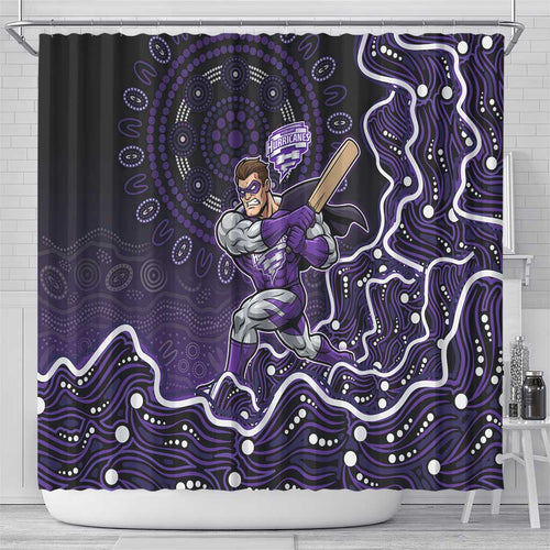 Hobart Hurricanes Cricket Mascot Shower Curtain Aboriginal Dot Art Purple And Black Tribal Pattern