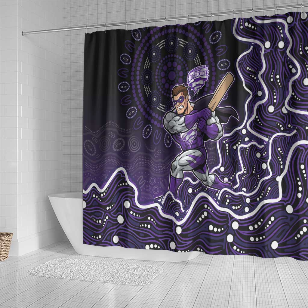 Hobart Hurricanes Cricket Mascot Shower Curtain Aboriginal Dot Art Purple And Black Tribal Pattern